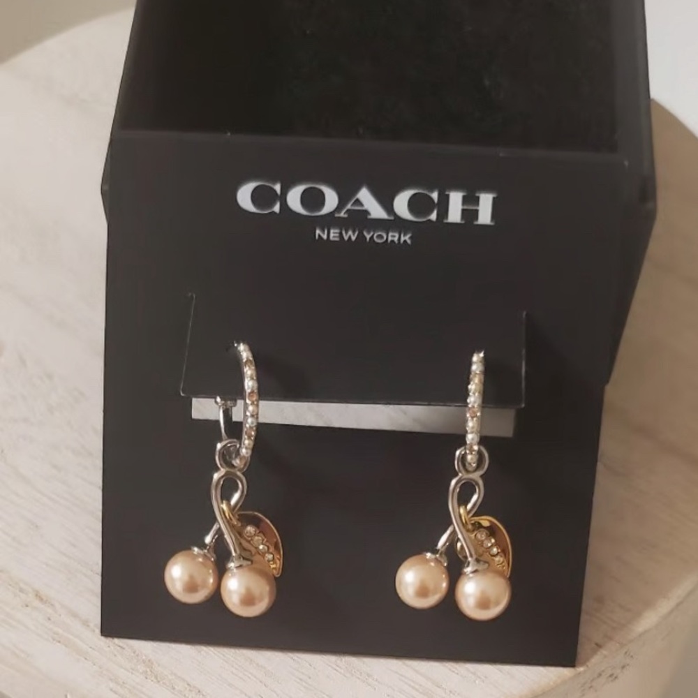 Coach Kisslock Cherry Pavé Huggie Earring NWT